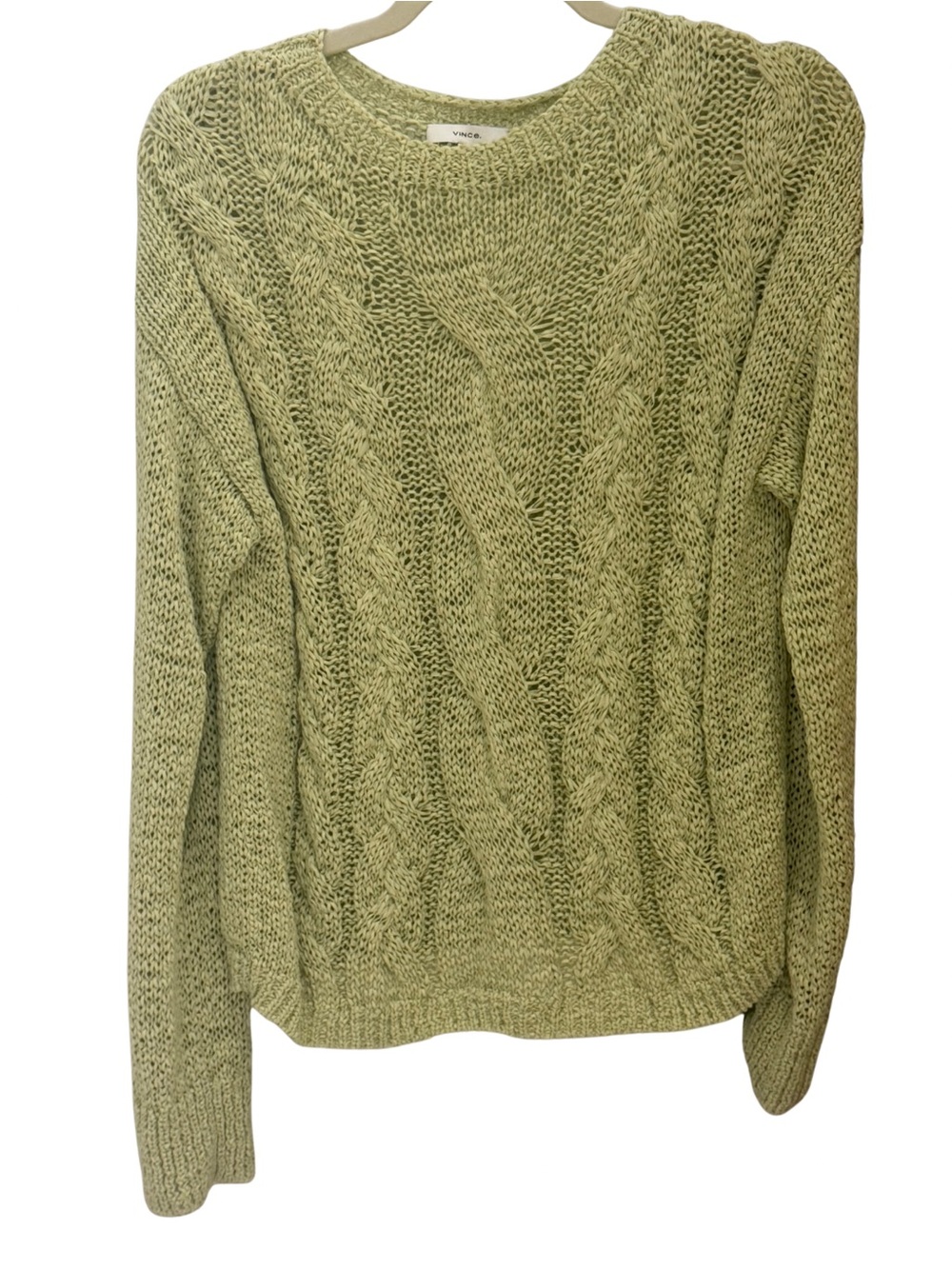 Vince Lime Green Cable Knit Crew Sweater
